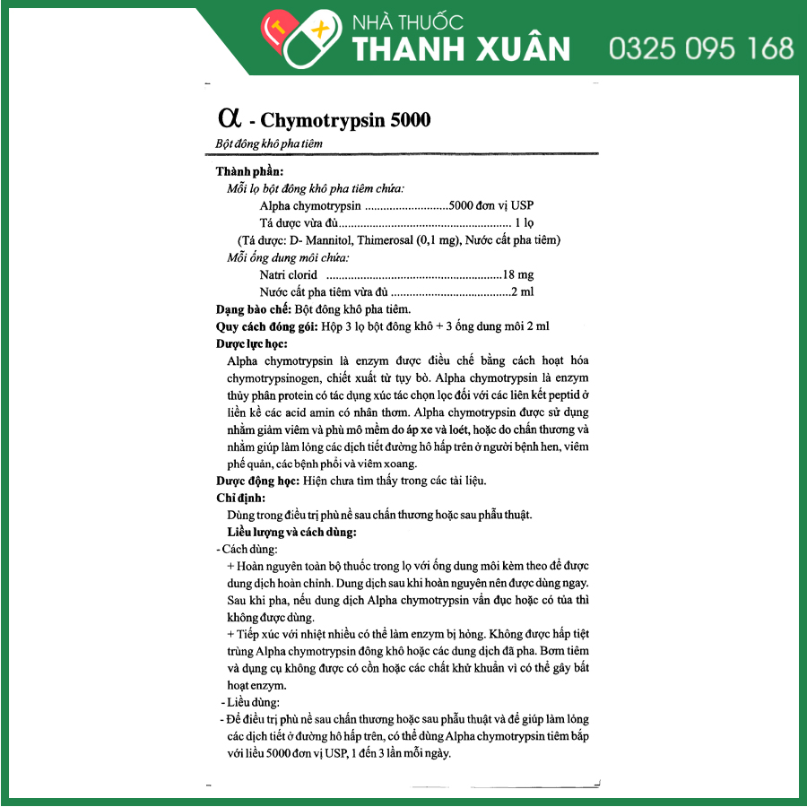 α-Chymotrypsin 5000 thuốc điều trị phù nề sau chấn thương, phẫu thuật